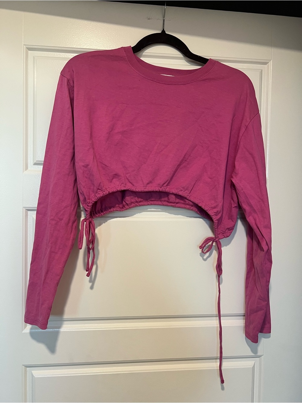 Zara Women’s Cropped Drawstring Long-Sleeve crop Top - Pink